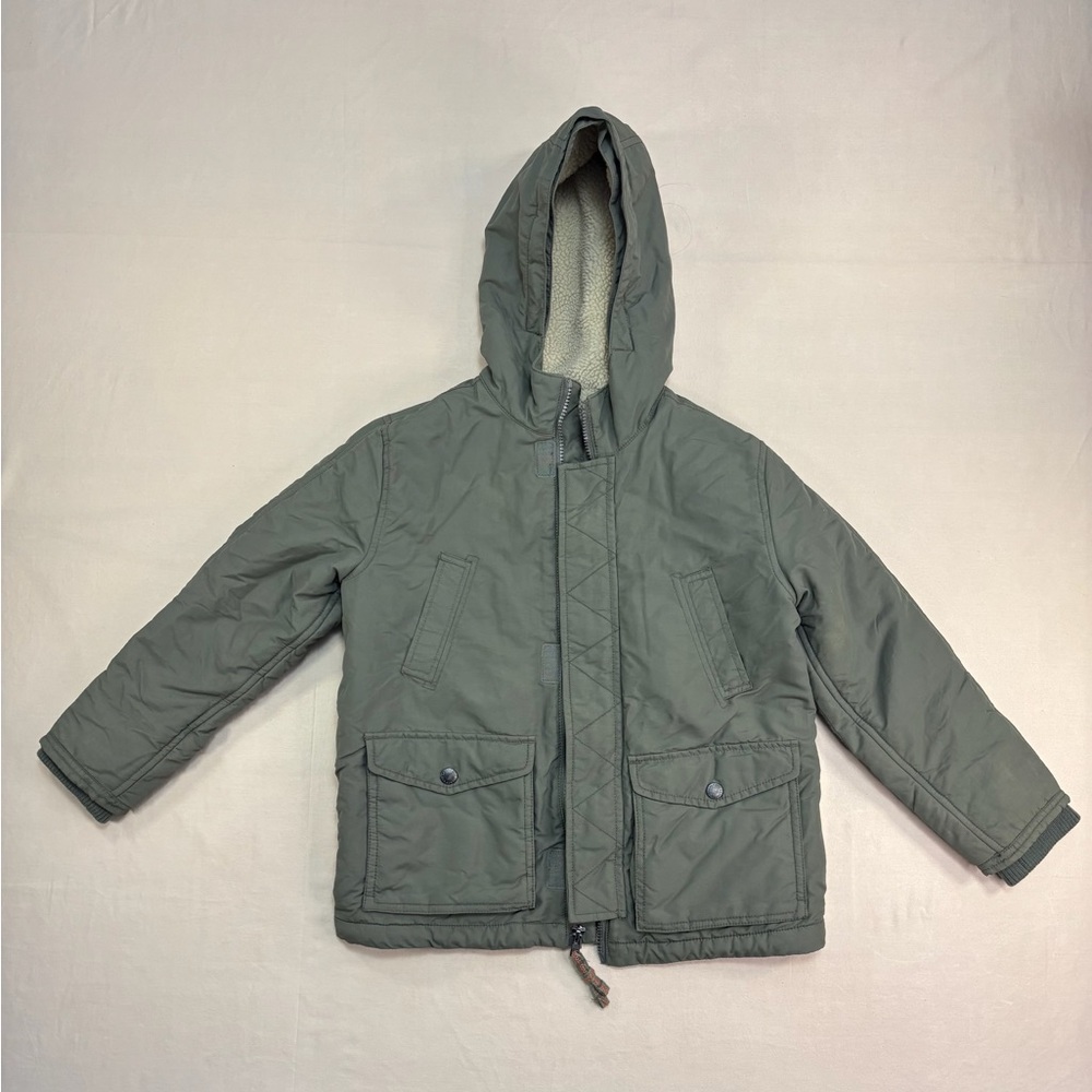 Lands' End Boys Olive Green Hooded Sherpa Lined Jacket Size Small